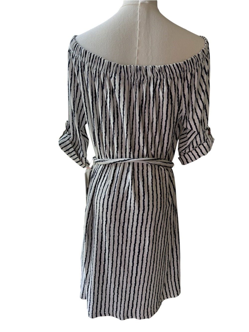 NWT 205 Collins women’s striped Off the Shoulder mini dress. Size medium - Picture 9 of 13